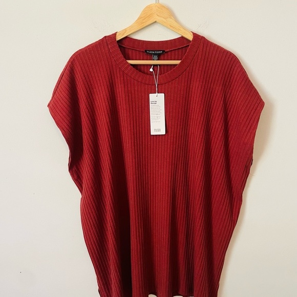 Eileen Fisher Tops - Eileen Fisher Red Ribbed Sleeveless Tunic NWT